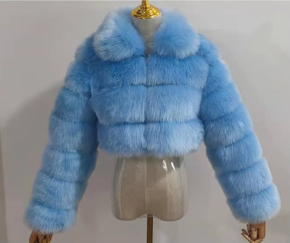 Baby Blue Blue Faux Fur Cropped Coat Gamma Phi Beta