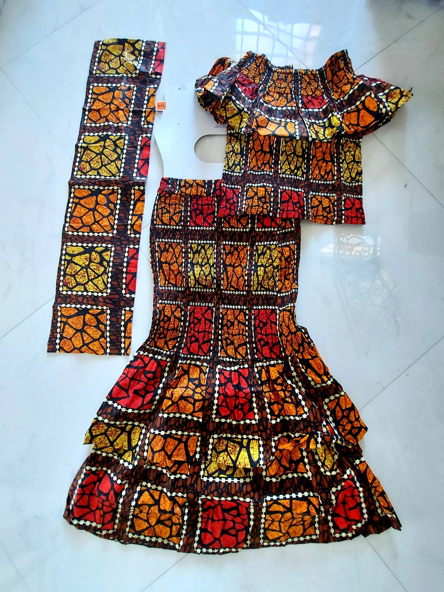 Smocked Fitted & Flare Skirt & Blouse Set-DRS019