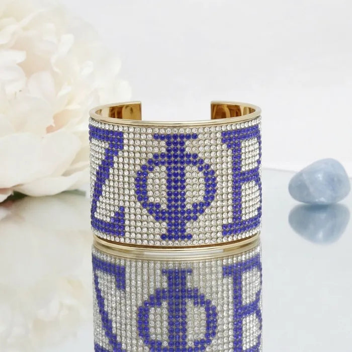 SGRHO Greek Rhinestone 2 inch Gold Cuff Bracelet
