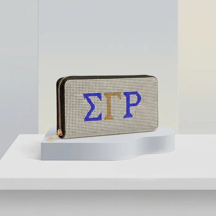 SGRHO Greek Rhinestone Encrusted Zipper Wallet