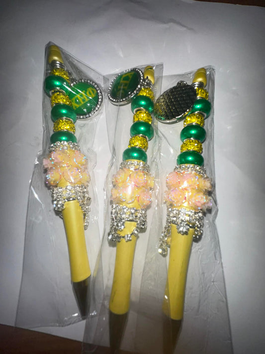 Chi Eta Phi Fancy Flower Stones 14.5 Length Ball Pen with Bead Ships same Day.