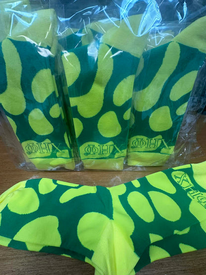 Three Pairs for 25 Chi Eta Phi Sorority XHO Green and Yellow in Socks High Quality Soft (Copy)