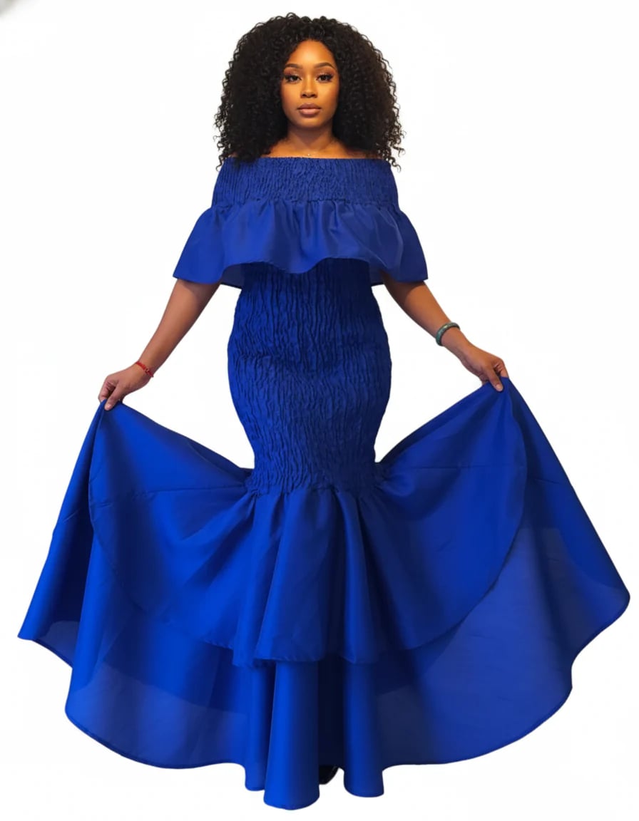 Faux Silk Smock Mermaid Dress - Royal Blue