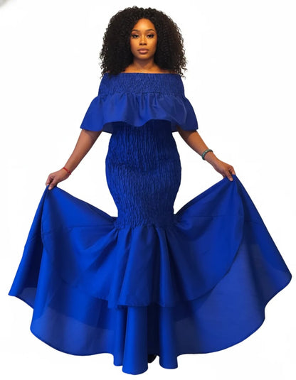 Faux Silk Smock Mermaid Dress - Royal Blue