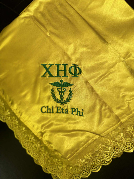 Chi Eta Phi High Quality Embroidery Lap Cloth/ Lap Scarf Yellow