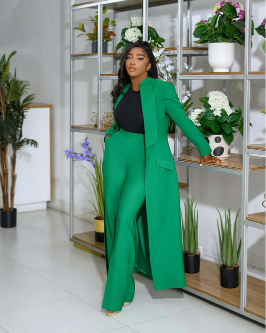 2025 Two Piece Fashion X Long Blazer Coat and Long Pants Spring Business Suits