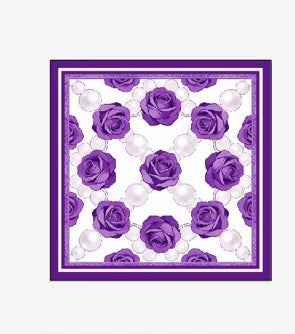 NCNW Elegant Purple Rose & Pearl Silk Scarf – Deluxe Edition