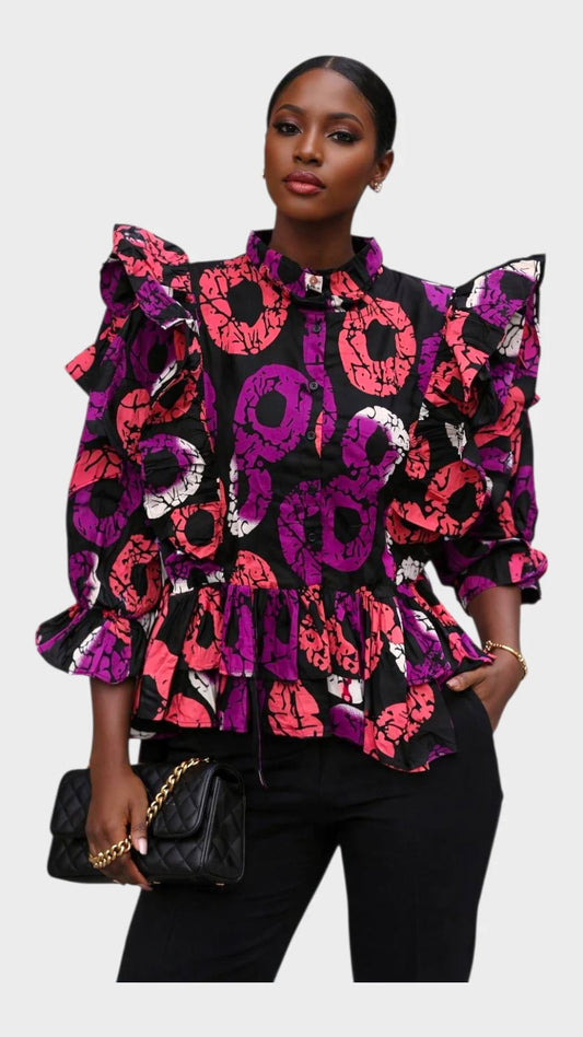 Peplum Blouse / African Print Pink