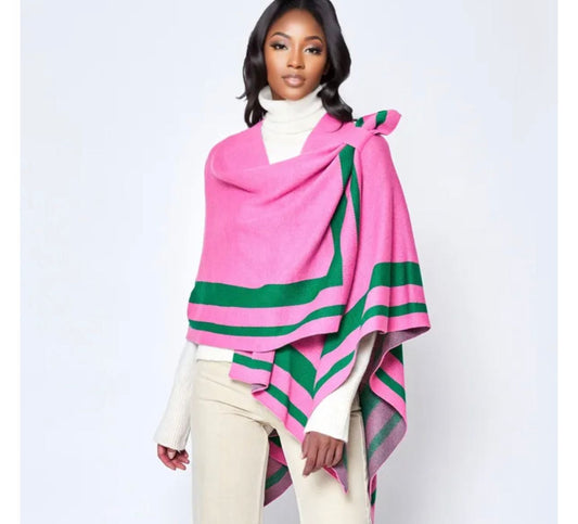 Pink Green Shoulder Ruana for Women