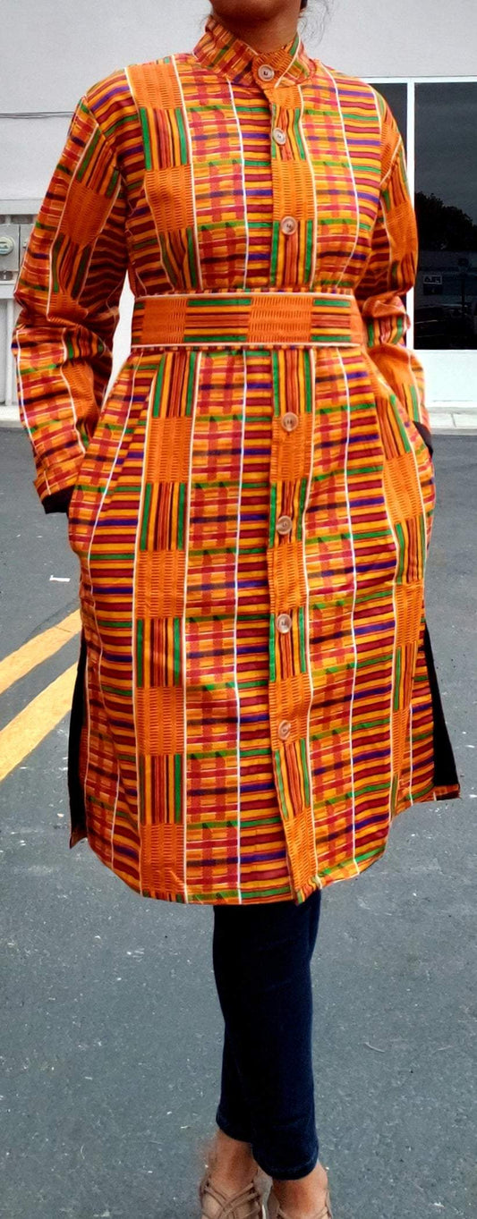 Button Down Dress Coat- Traditional African Kente