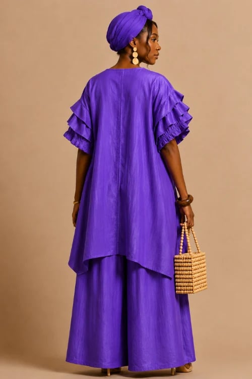 Co-Ord Set with Ruffle Sleeves & Wide-Leg Pants NCNW