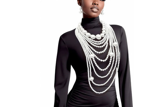 White Long White Pearl Necklace Set