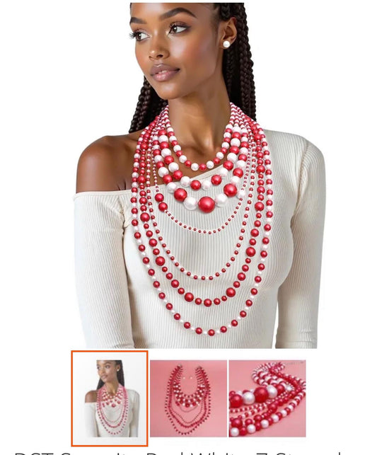 Red And White Pearl Necklace Set for Women