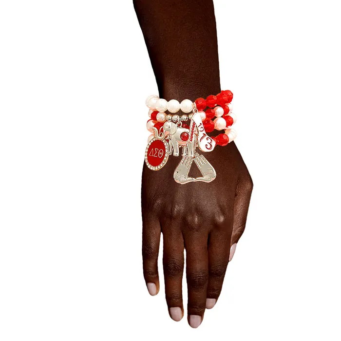 Sorority Inspired Red White Bead Bracelets-Delta