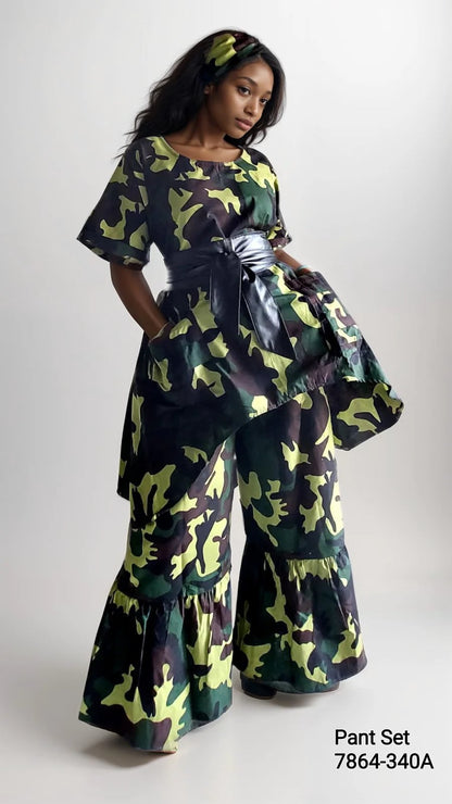 Woman Pant & Blouse Camouflage Belt sold separately