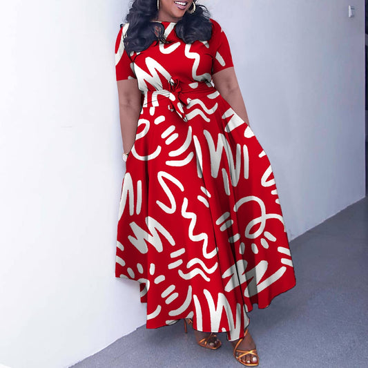 Red and White Graffiti Printed Maxi Dress