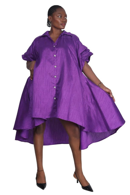 “Blessed" Button Down Shirt Dress in High Low Style-NCNW
