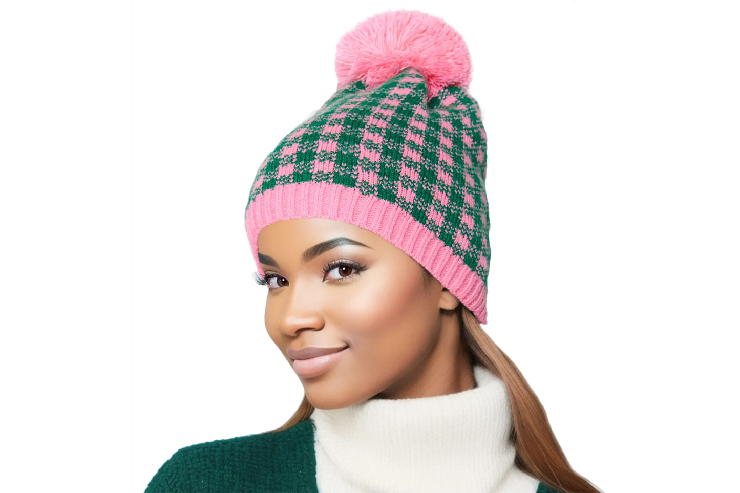 Zigzag Chevron Patterned Pom Pom Beanie Hat Only