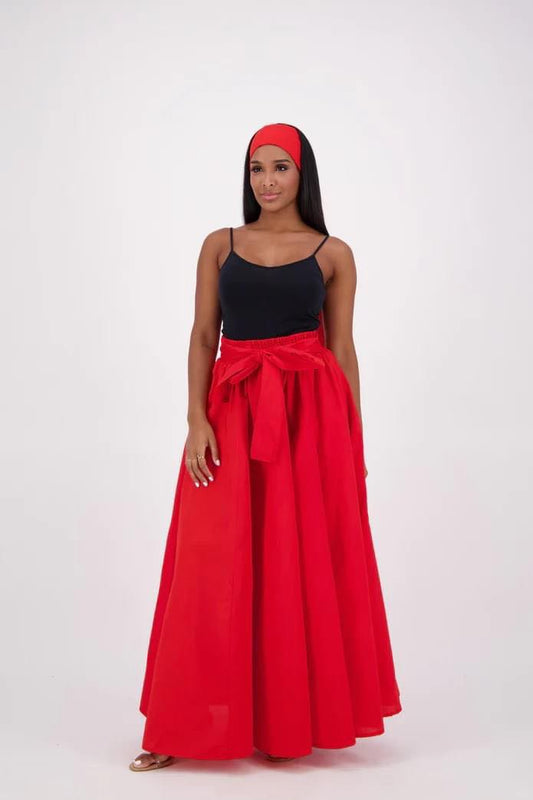 Red Maxi Skirt with head Piece two Pockets