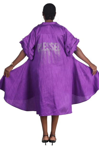 “Blessed" Button Down Shirt Dress in High Low Style-NCNW