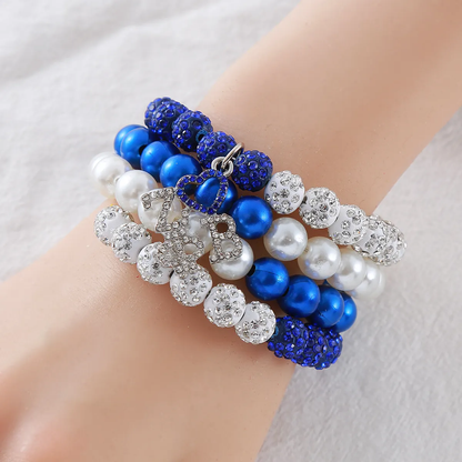 Quality Assured Statement Greek ZPB Symbol Jewelry Layered Blue And White Beads Making Zeta Phi Beta Stackable Bracelet