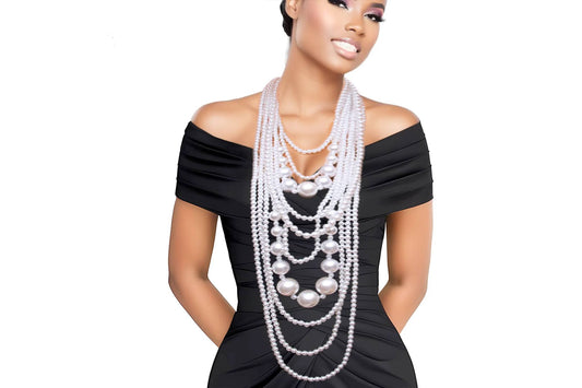 White Long White Pearl Necklace Set