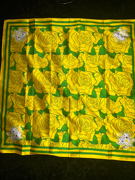 Chi Eta Phi 35x35 Inches Green and Yellow Decorative Greek Letters Sorority Imitated Silk Square Scarf