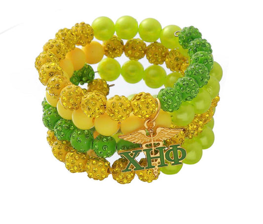 Chi Eta Phi Inspired Nurse Gifts Jewelry Delicate Yellow And Green Beaded Soror XHO Women Stackable Bracelet