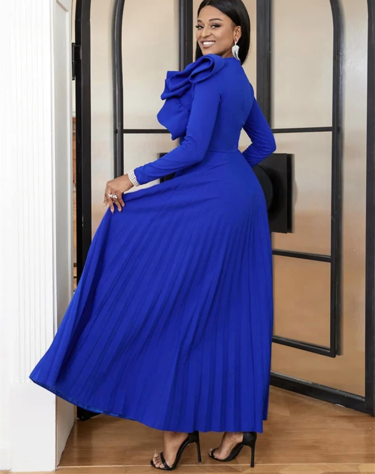 2024 High Quality Latest Design Long Sleeve Elegant Plus Size Pleated Evening Dress Party Dresses Women Long Gown Evening Dress