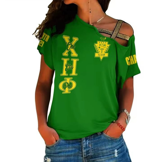 Chi Eta Phi One Shoulder Shirt Green