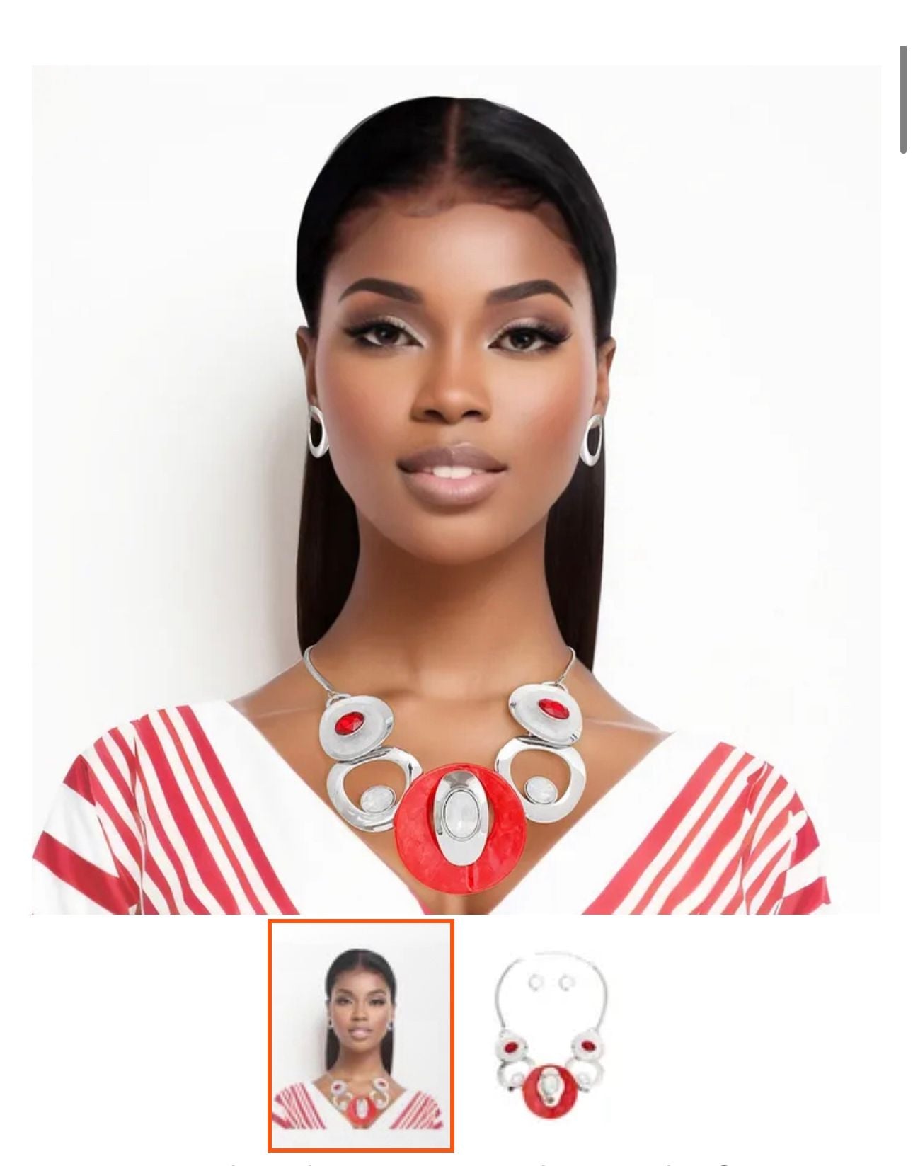 Red And White Circular Bib Necklace Set for Women