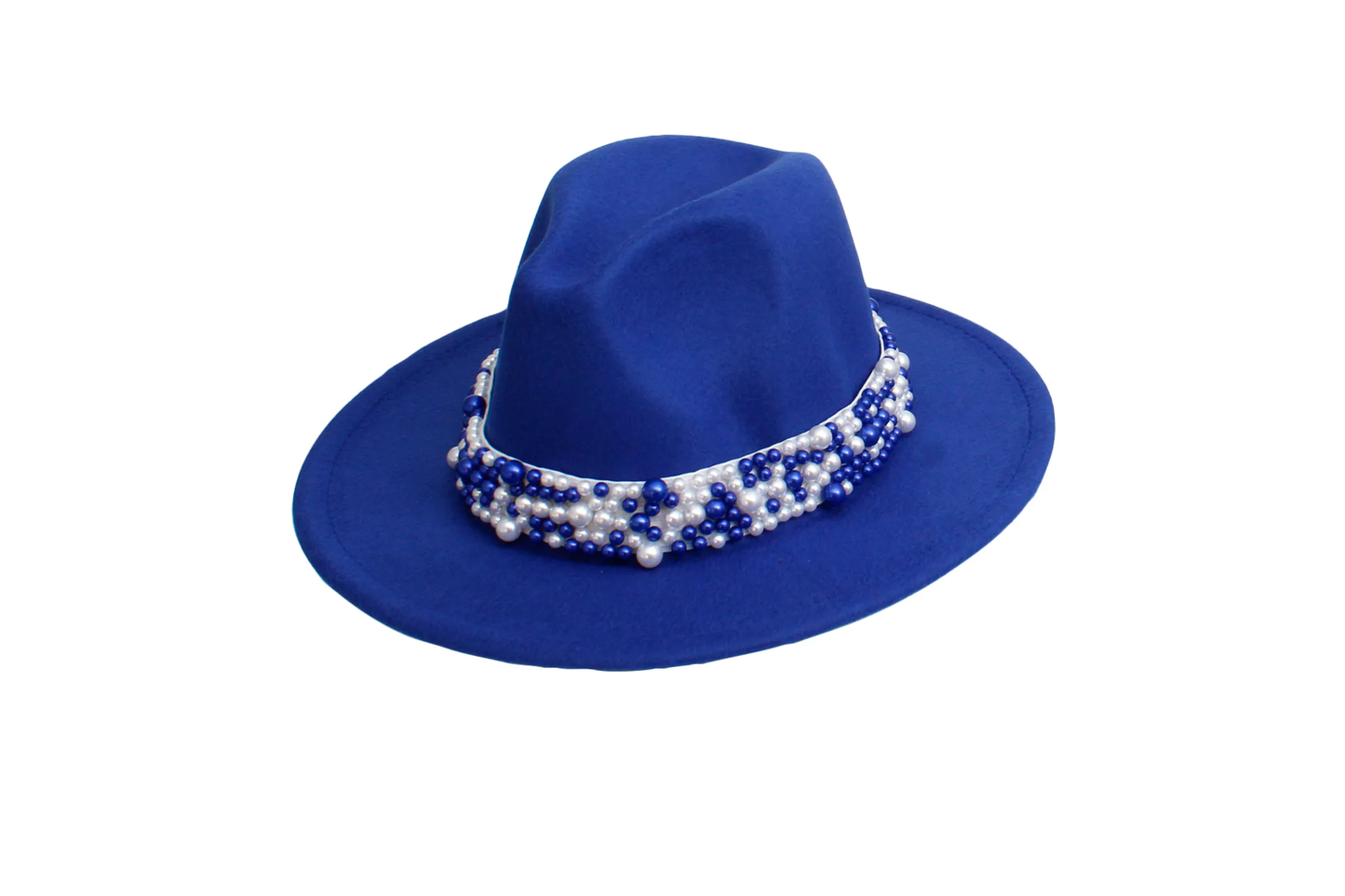 ZPB Sorority Blue Fedora Pearl Band Hat for Women