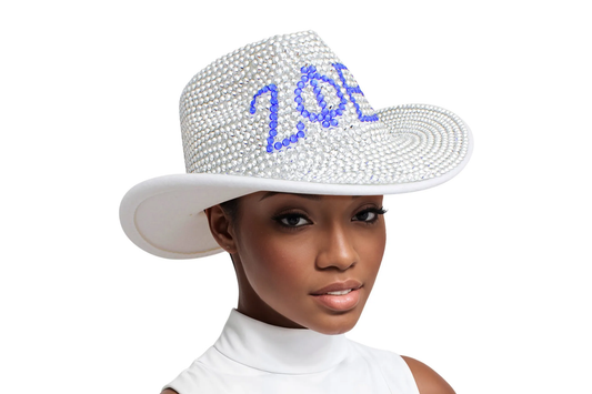 ZPB Sorority Silver Blue Rhinestone Fedora Hat