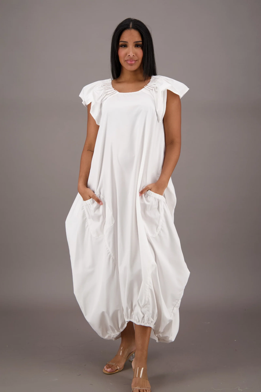 The white Flowing Grace Bubble Dress