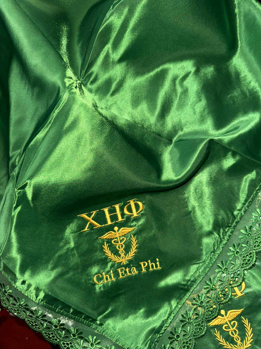 Chi Eta Phi High Quality Embroidery Lap Cloth/ Lap Scarf Green