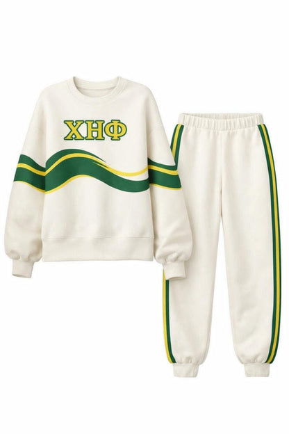 Chi Eta Phi Two Piece Comfortable Sweatsuit Jogging Suit  White