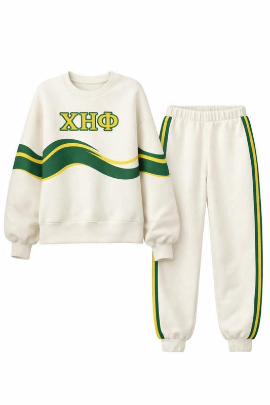 Chi Eta Phi Two Piece Comfortable Sweatsuit Jogging Suit  White