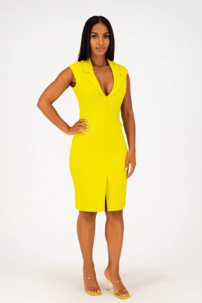 Elegant Scuba Dress – Tailored V-Neck Bodycon