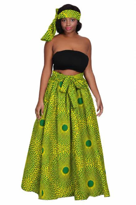 Vibrant Yellow & Green Ankara Circle Pattern Chi Eta Phi Maxi