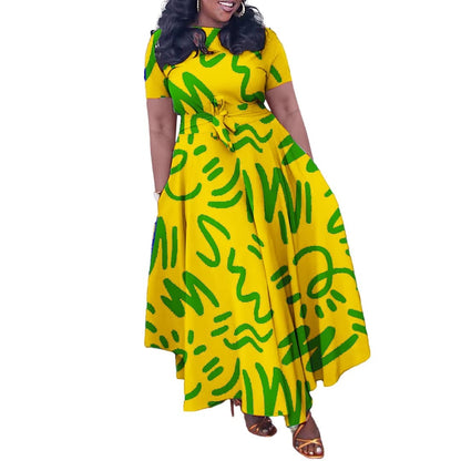 Chi Eta PHi Graffiti Printed Maxi Dress Yellow & Green