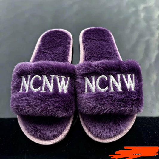 NCNW Plush Embroidered Women's Slipper Purple Bottom Slides