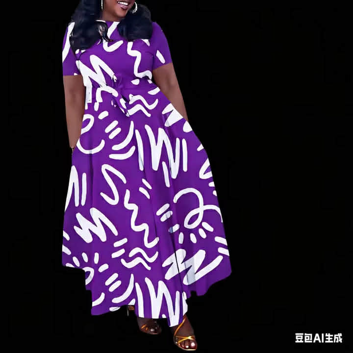 NCNW  Graffiti Printed Maxi Dress Green Base-Purple and White