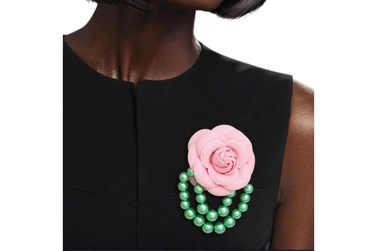 AKA Sorority Pink Flower Draped Pearls Brooch