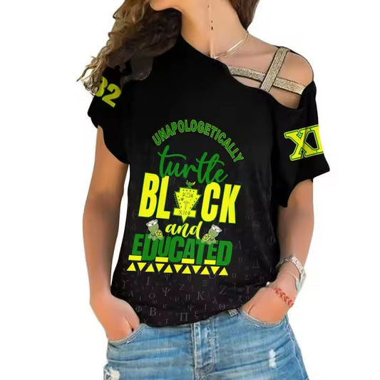 Chi Eta Phi One Shoulder Shirt Black