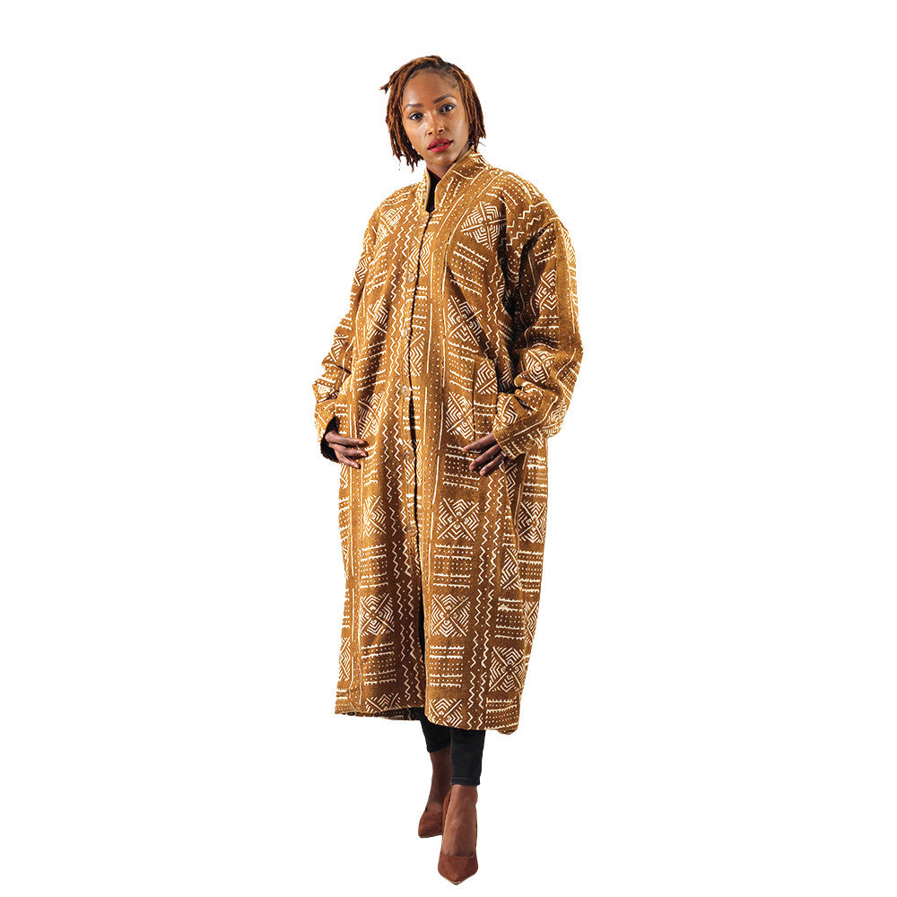 Full-Length Mud Cloth Coat: Alt Collar