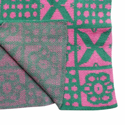 Tile Print Knit Pink Green Cardigan