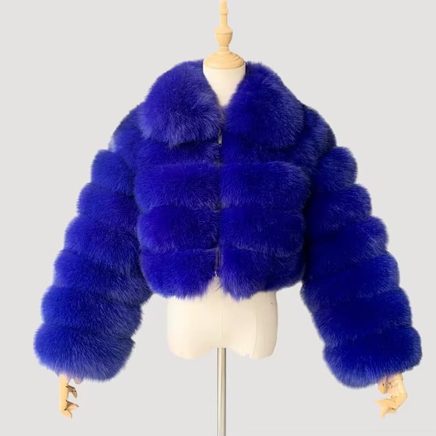 Blue  Faux Fur Cropped Coat