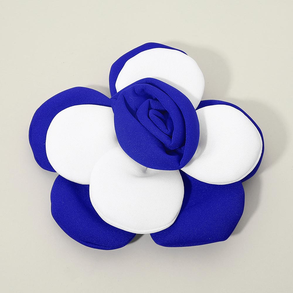 Blue and White Fabric Floral Statement Pin Brooch Alligator Snap Hair Clip