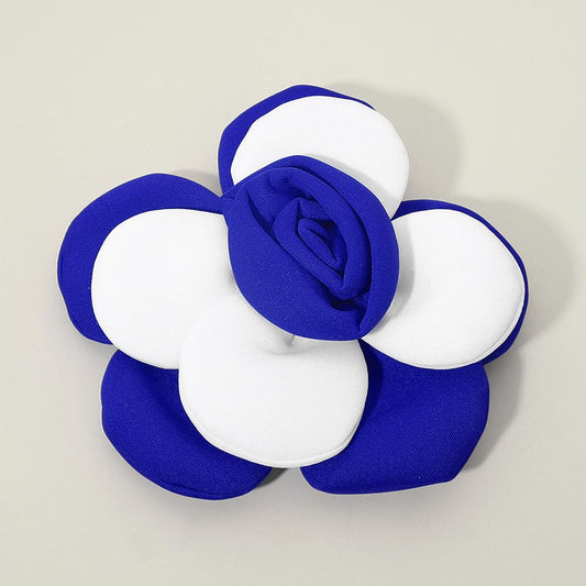 Blue and White Fabric Floral Statement Pin Brooch Alligator Snap Hair Clip