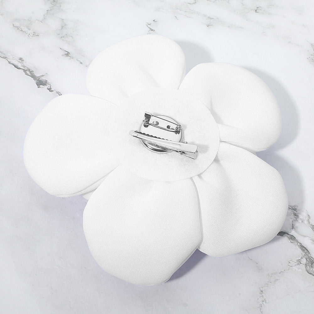 Blue and White Fabric Floral Statement Pin Brooch Alligator Snap Hair Clip